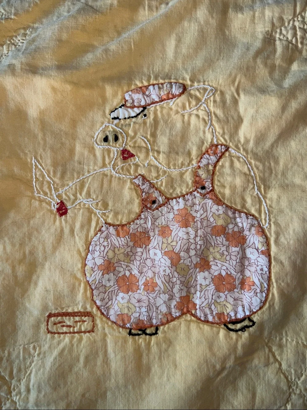 Antique embroidered patchwork handmade quilt 72” x 94” nursery rhyme